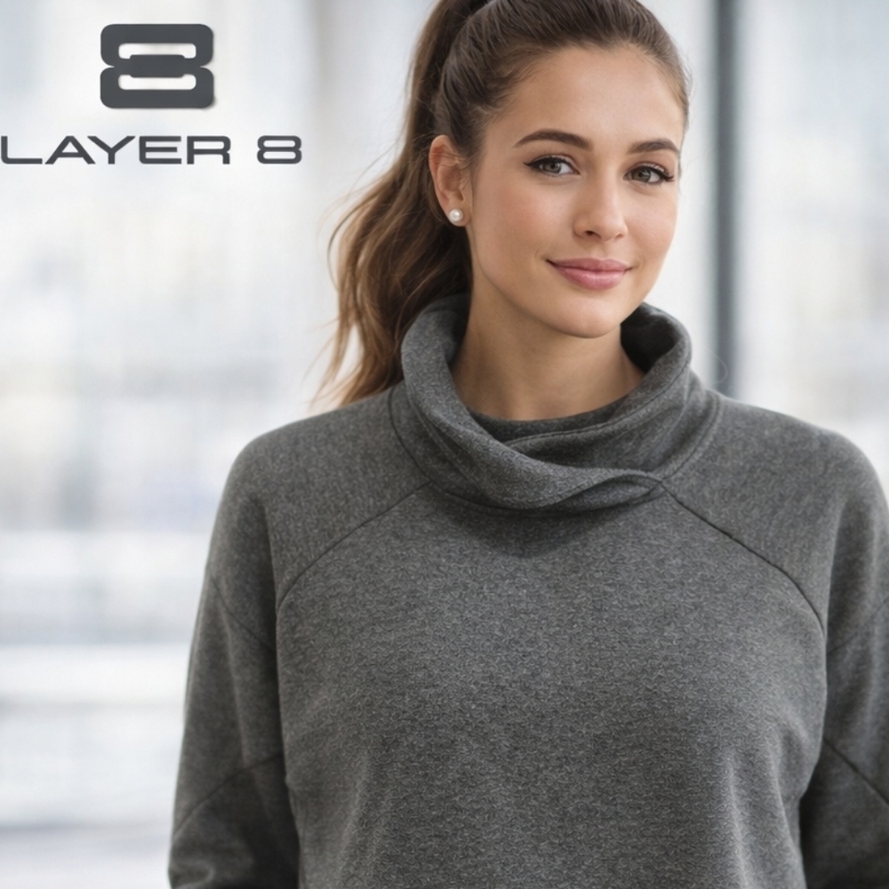 LAYER 8 Activewear Sweatshirt Jersey Pullover Top Roll  Collar SZ L  EUC